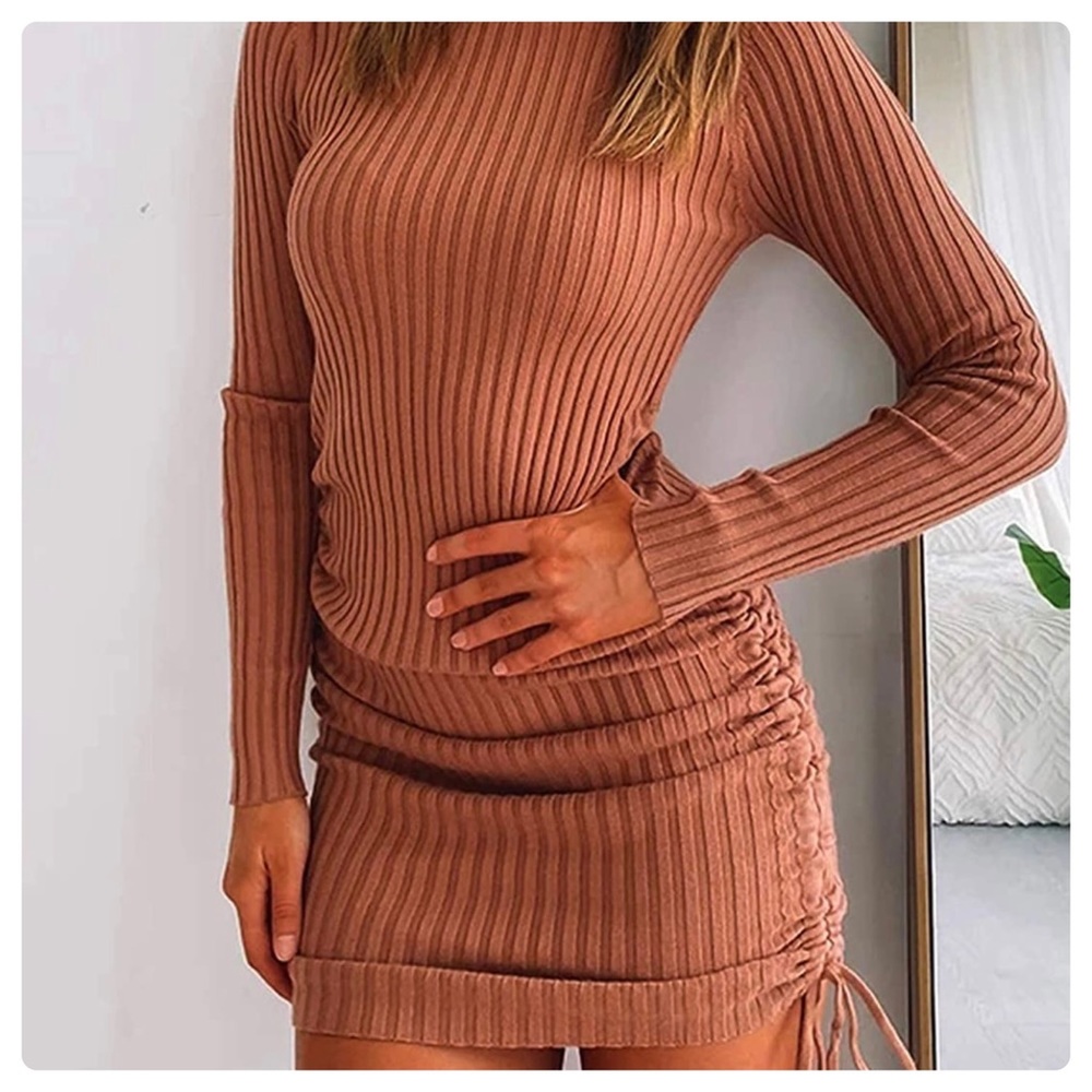 Crewneck Long Sleeve Cable Knit Slim Fit Sweater Dress